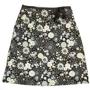 Y2K LAPIS Floral Skirt Brown‎ Blue White A Line Unlined Side Zip Boho Womens P/M